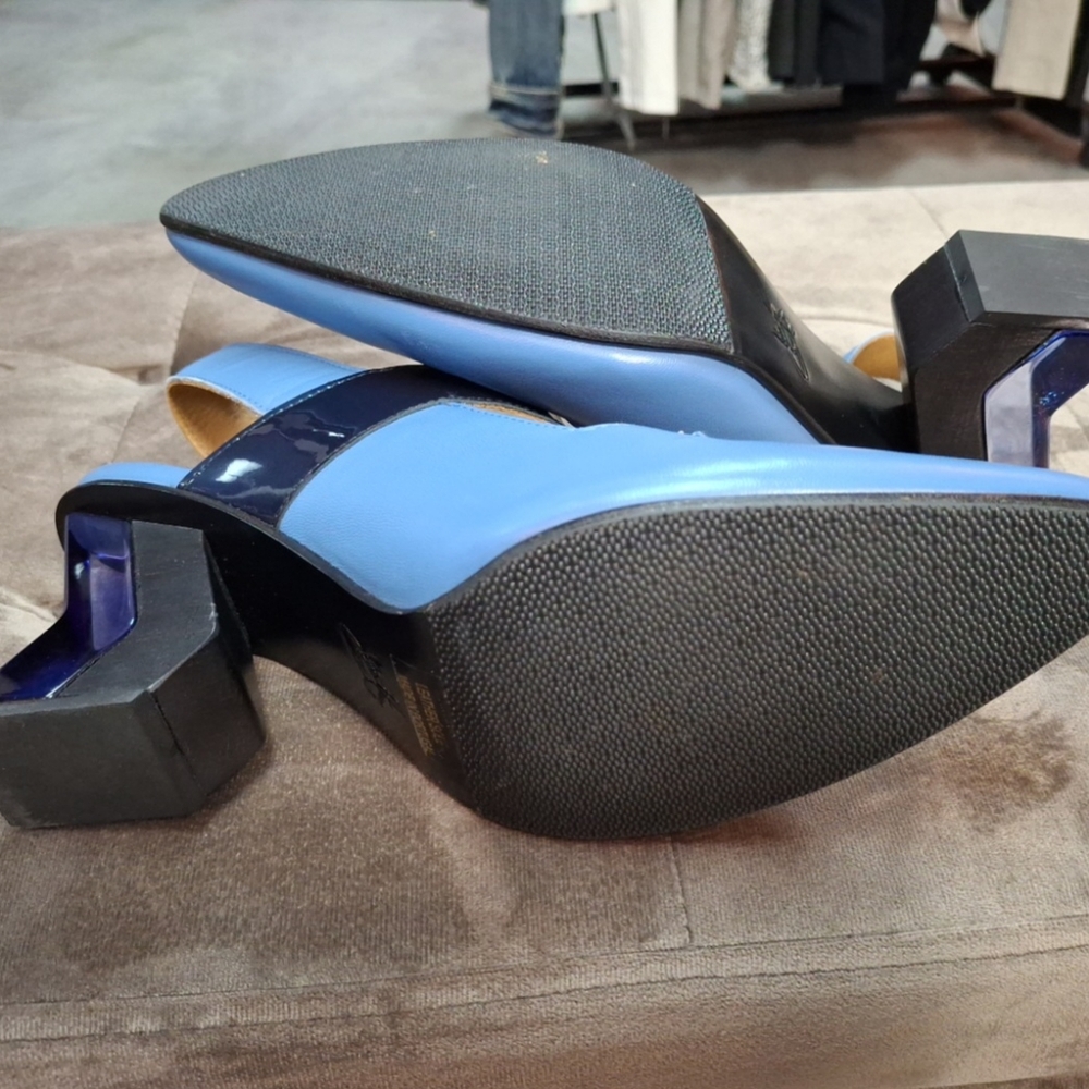 John Fleuvog blue Bolt Geometric slingback heels size 9.5 - Picture 5 of 7